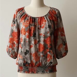 The Limited Orange and Gray Floral Peasant Blouse